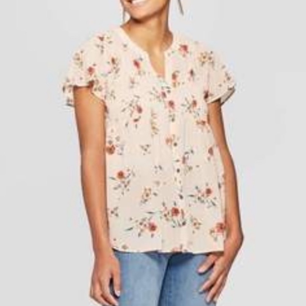 Knox Rose | Bohemian Rose Floral Top Short Sleeve Shirt Peasant Blouse | Sz XXL